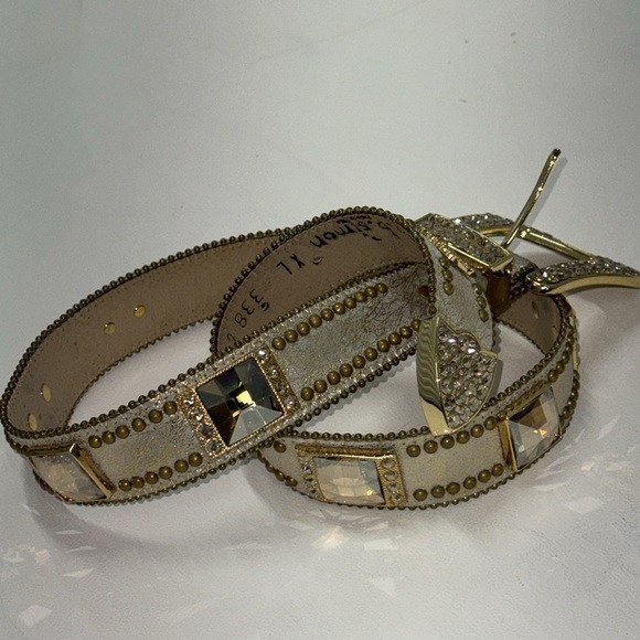 B.B.Simon Swarovski Crystal Gold Western Cowboy Belt - XL - Picture 4 of 16